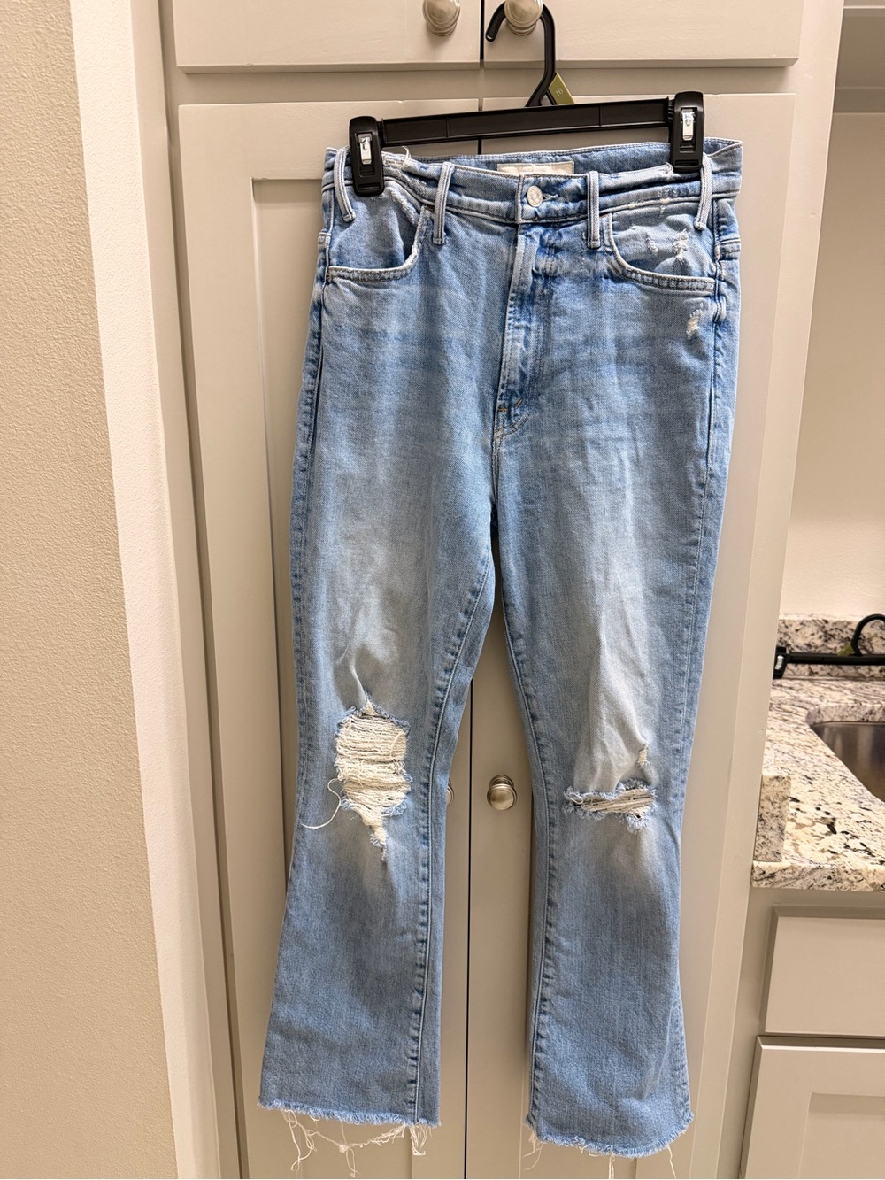 MOTHER Light Blue Distressed Wide-Leg Jeans - Picture 2 of 16